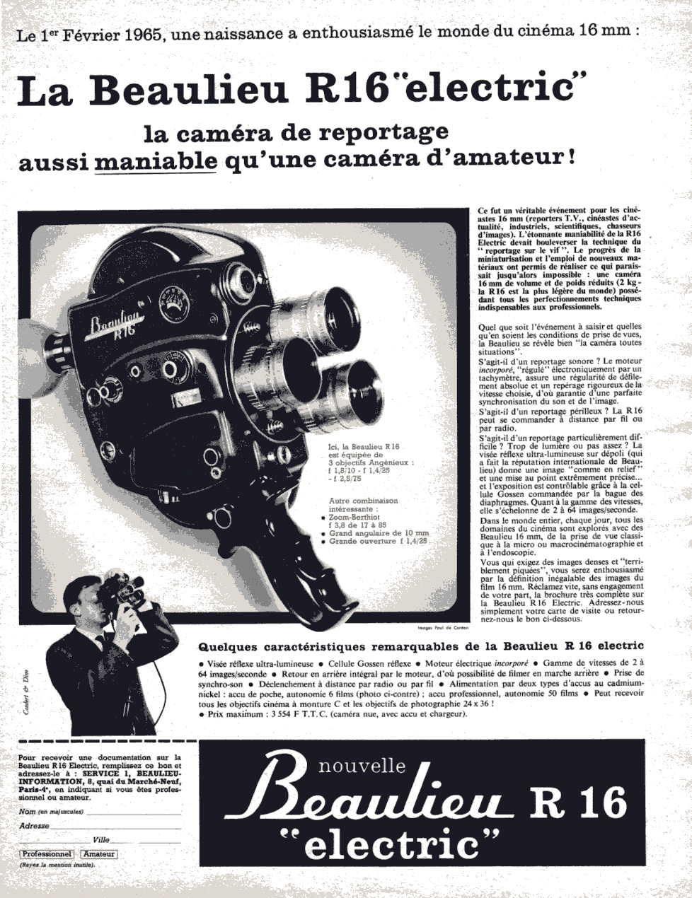 Publicité camera BEAULIEU R16 "Electric" 1965